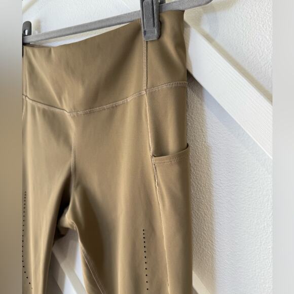 Brooks Method 7/8 Running Perforated Tights Leggings In Oatmeal Tan Size Large - Picture 4 of 14